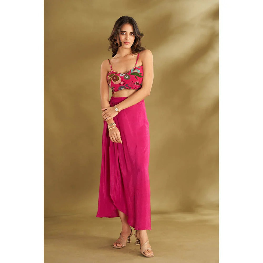 Pink Drape Skirt With Blouse And Jacket (Set of 3)