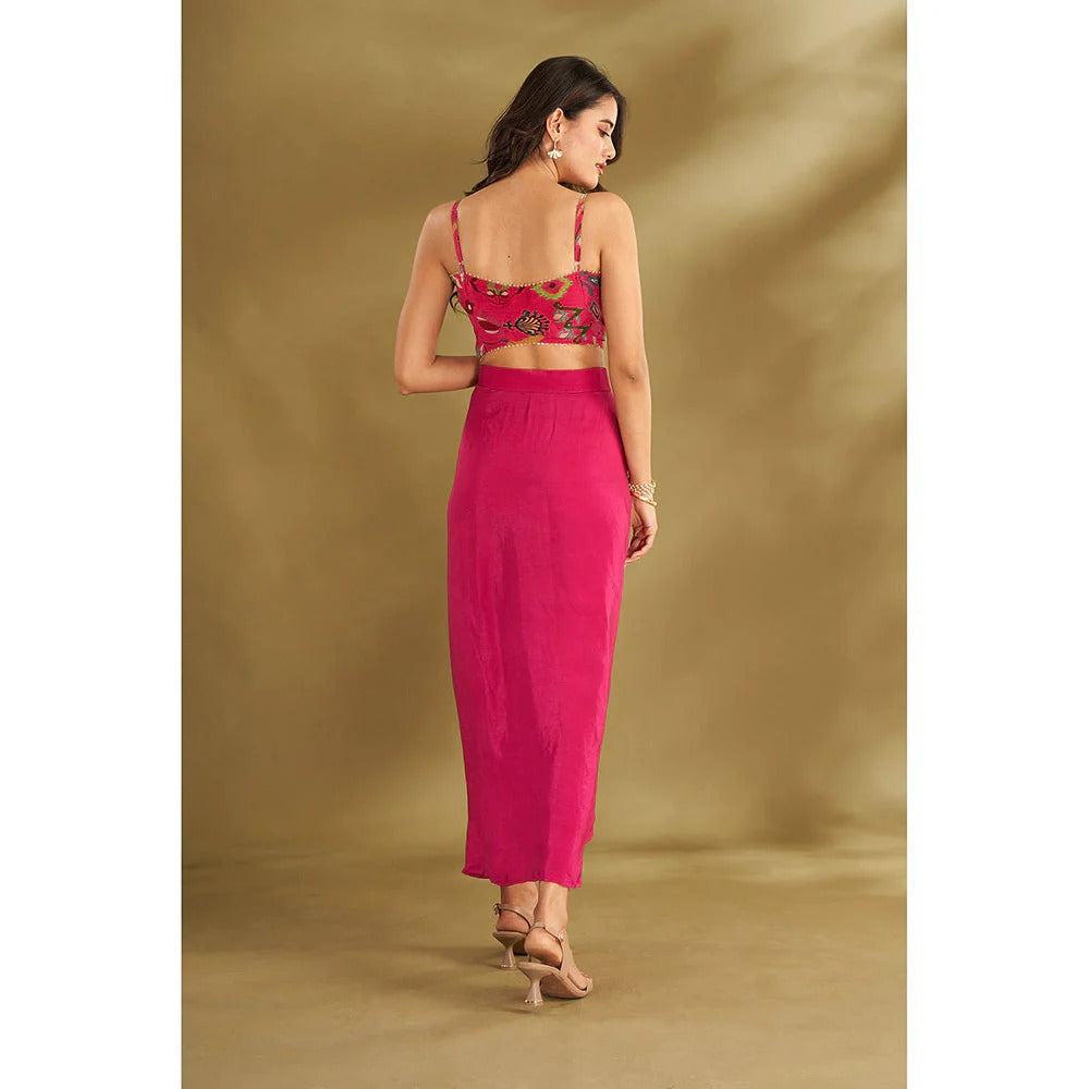 Pink Drape Skirt With Blouse And Jacket (Set of 3)