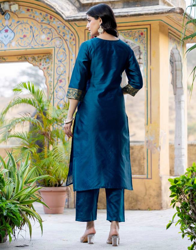 Divastri Women’s Jacquard Silk Blend Kurta Pant Dupatta Set | Rama Blue Ethnic Wear | Festive, Party & Wedding Traditional Outfit for Women in Malaysia