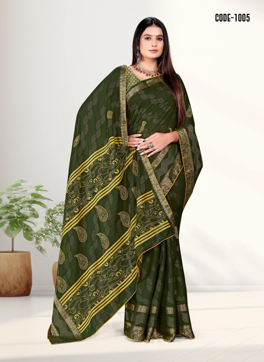 Party wear Zari Weaving Jacquard border Viscose saree with blouse for women