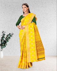 Bandhani Print Jacquard border Cotton saree with blouse for women