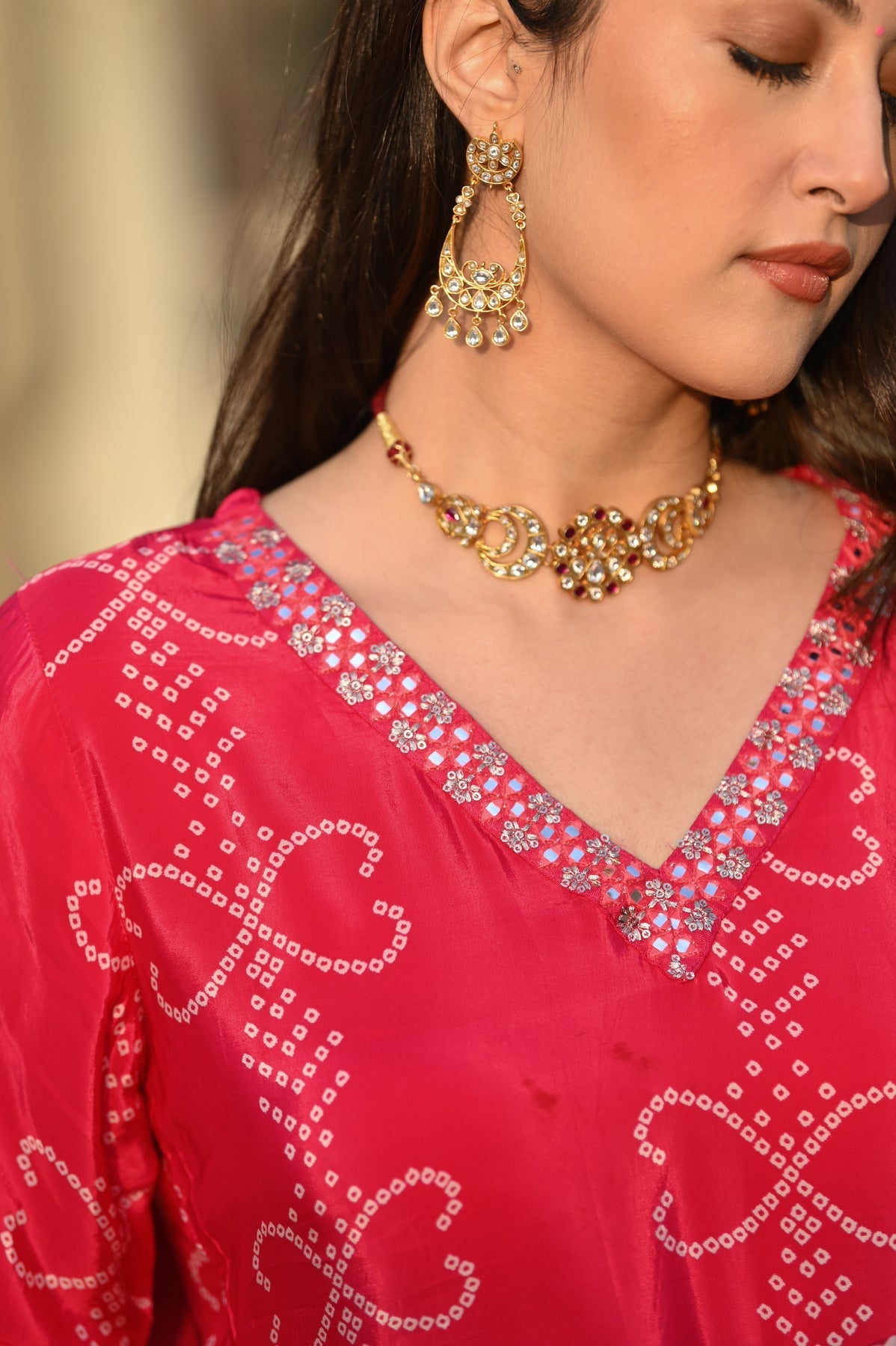 KASHISH RED COLOURED  WOMEN'S  SOFT CHINNON SILK   KURTA WITH PANT DUPATTA  SET