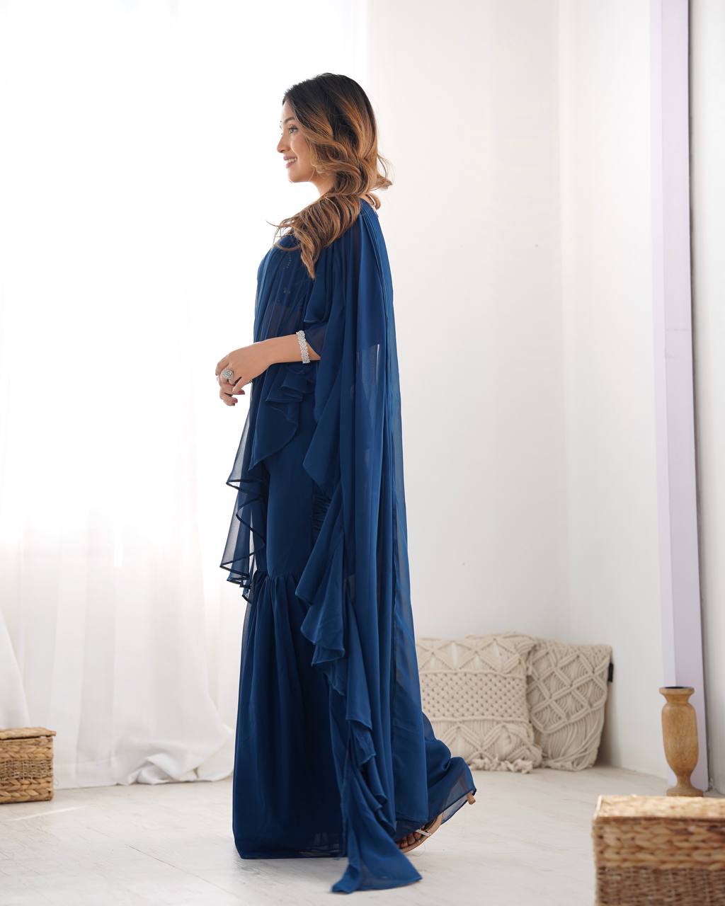 Luxury Ready to Wear Sharara Saree Malaysia | Premium Fox Georgette Wedding Saree with Stitched Blouse | Party Wear & Festive Collection
