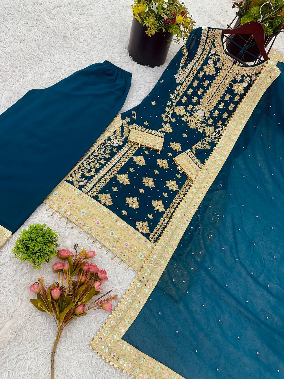 Elegant Black Embroidered Designer Set | Heavy Georgette Sequence & Rivet Moti Work | Ready to Wear Premium Ethnic Suit