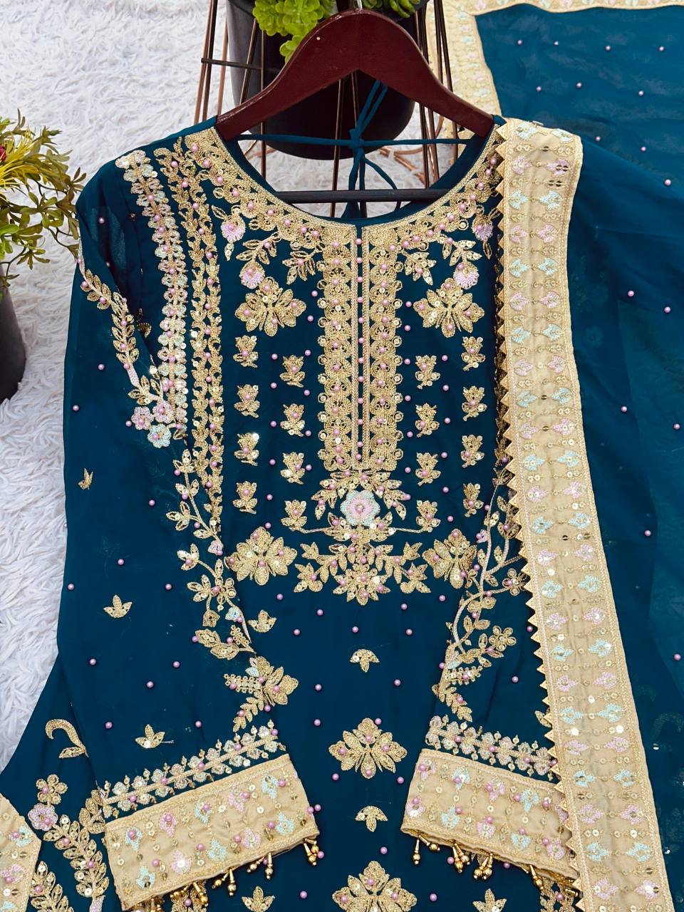 Elegant Black Embroidered Designer Set | Heavy Georgette Sequence & Rivet Moti Work | Ready to Wear Premium Ethnic Suit