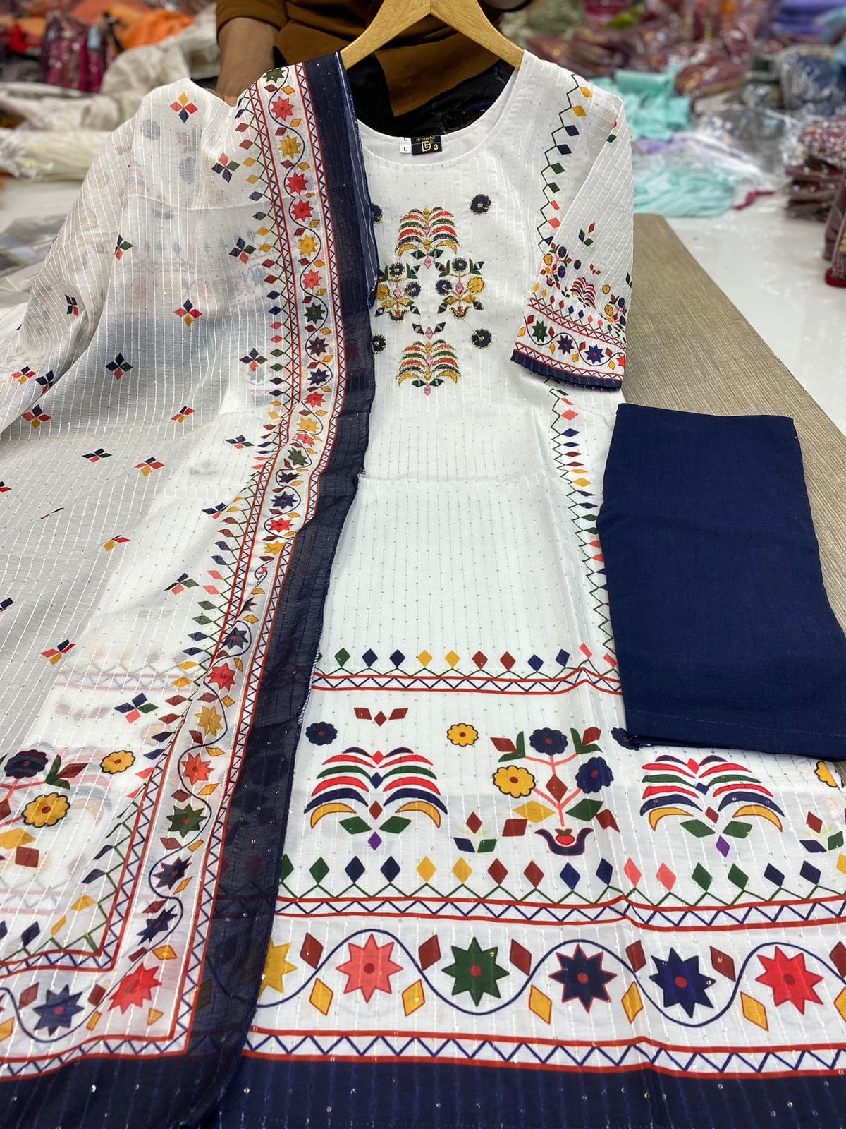 New Digital Print Kurti Set Malaysia | Maslin Kurta Pant Dupatta with Handwork & Sequence Work | Plus Size Available