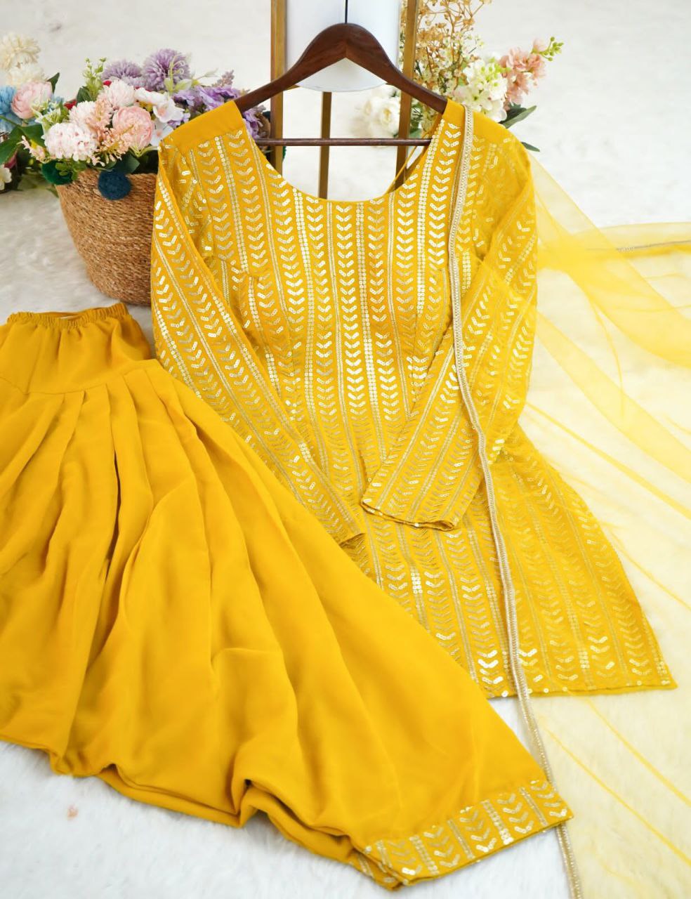 Trendy Georgette Patiyala Suit Set  | Designer Embroidery Sequins Work | Ready to Wear Women’s Ethnic Wear