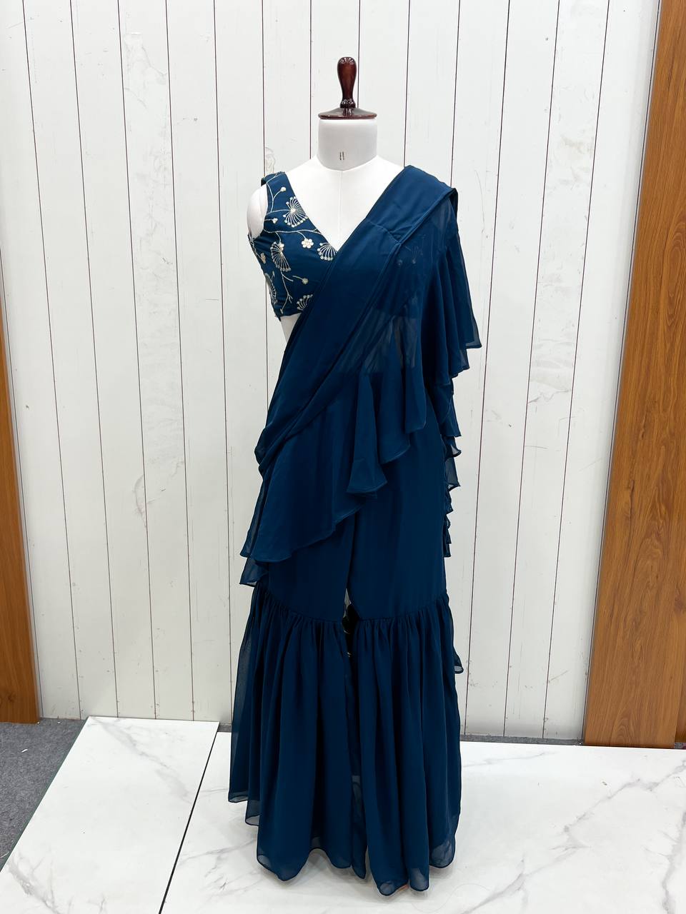 Luxury Ready to Wear Sharara Saree Malaysia | Premium Fox Georgette Wedding Saree with Stitched Blouse | Party Wear & Festive Collection