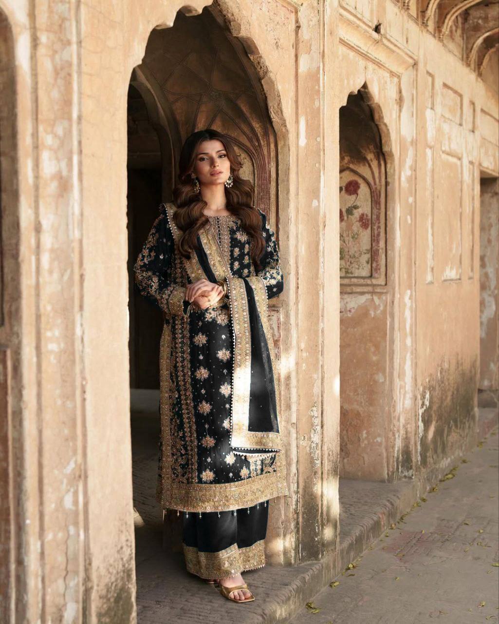 Elegant Black Embroidered Designer Set | Heavy Georgette Sequence & Rivet Moti Work | Ready to Wear Premium Ethnic Suit