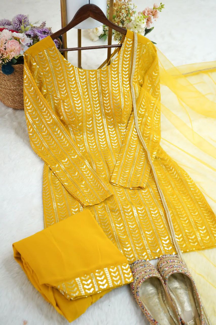 Trendy Georgette Patiyala Suit Set  | Designer Embroidery Sequins Work | Ready to Wear Women’s Ethnic Wear