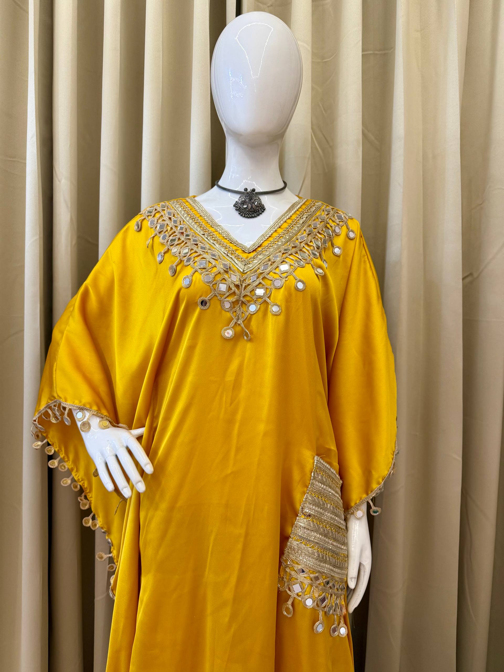 Luxury Kaftan & Pant Set Malaysia | Premium Devsena Satin Kaftan with Embroidered Lace & Real Mirror Work | Modest Fashion | Eid & Party Wear Dress