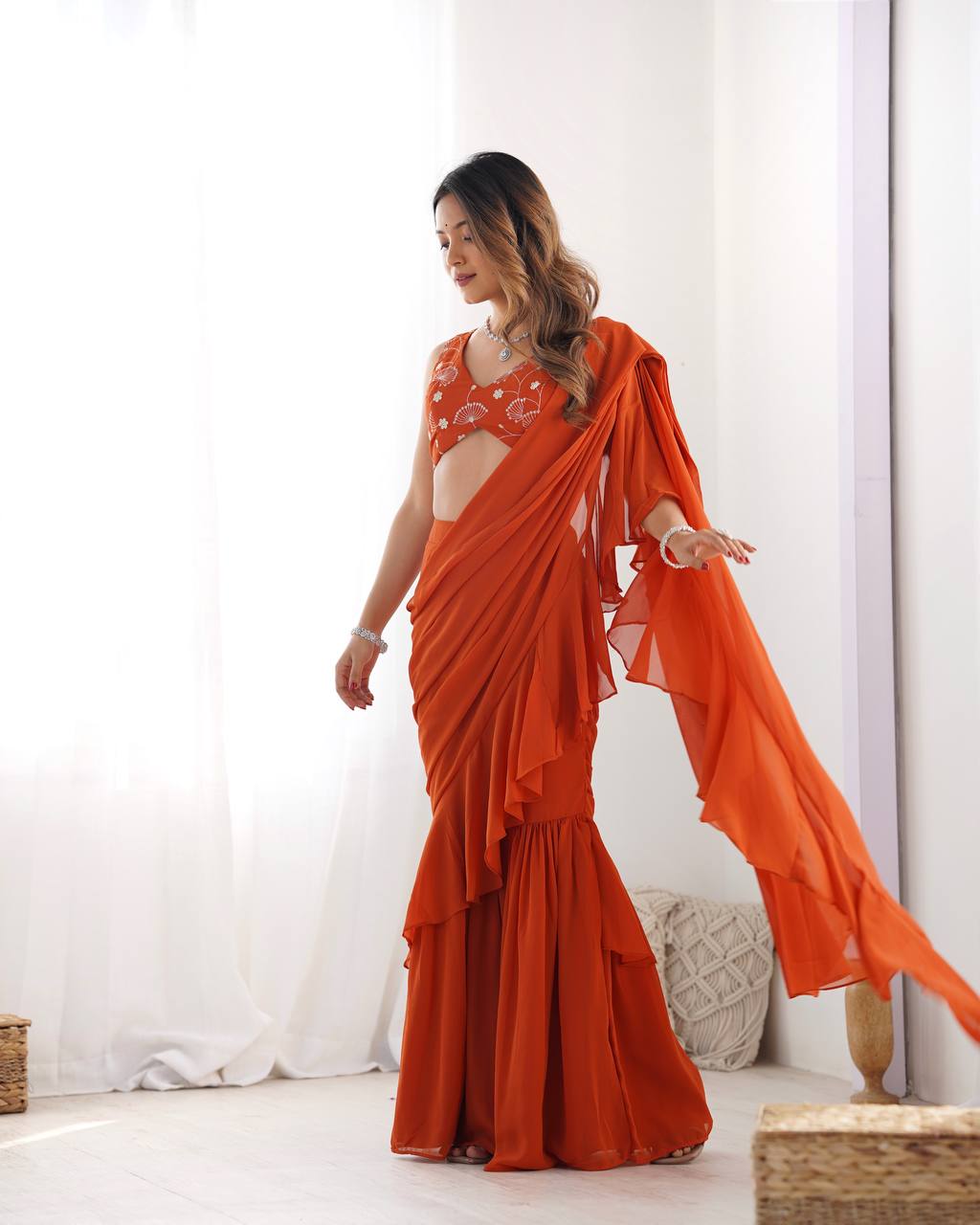 Luxury Ready to Wear Sharara Saree Malaysia | Premium Fox Georgette Wedding Saree with Stitched Blouse | Party Wear & Festive Collection