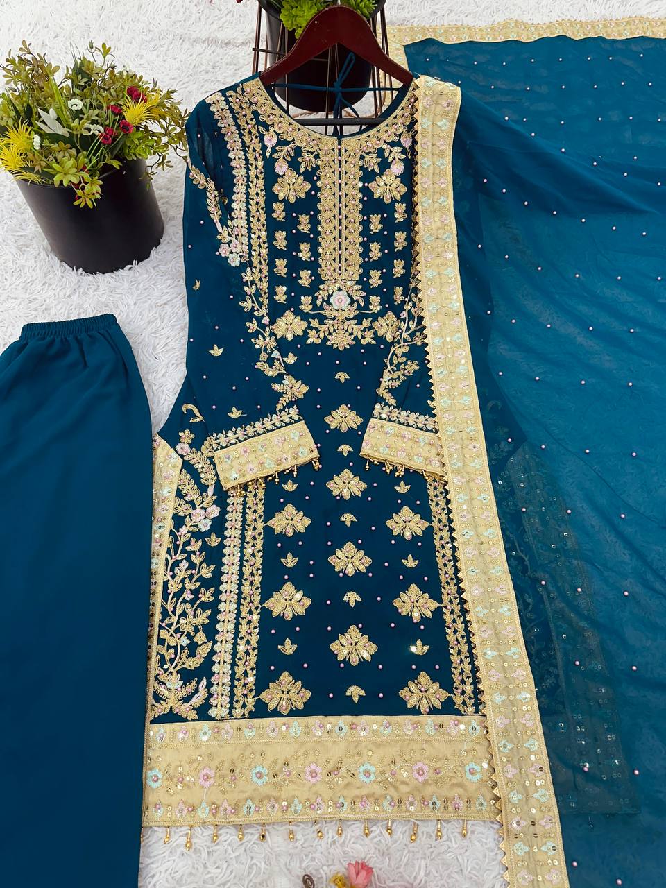 Elegant Black Embroidered Designer Set | Heavy Georgette Sequence & Rivet Moti Work | Ready to Wear Premium Ethnic Suit