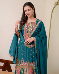 Designer Wear Jaipur Trending Kurti Set with Palazzo & Dupatta | Mirror Work Embroidered Plus Size Ethnic Outfit | Ready to Wear S–11XL