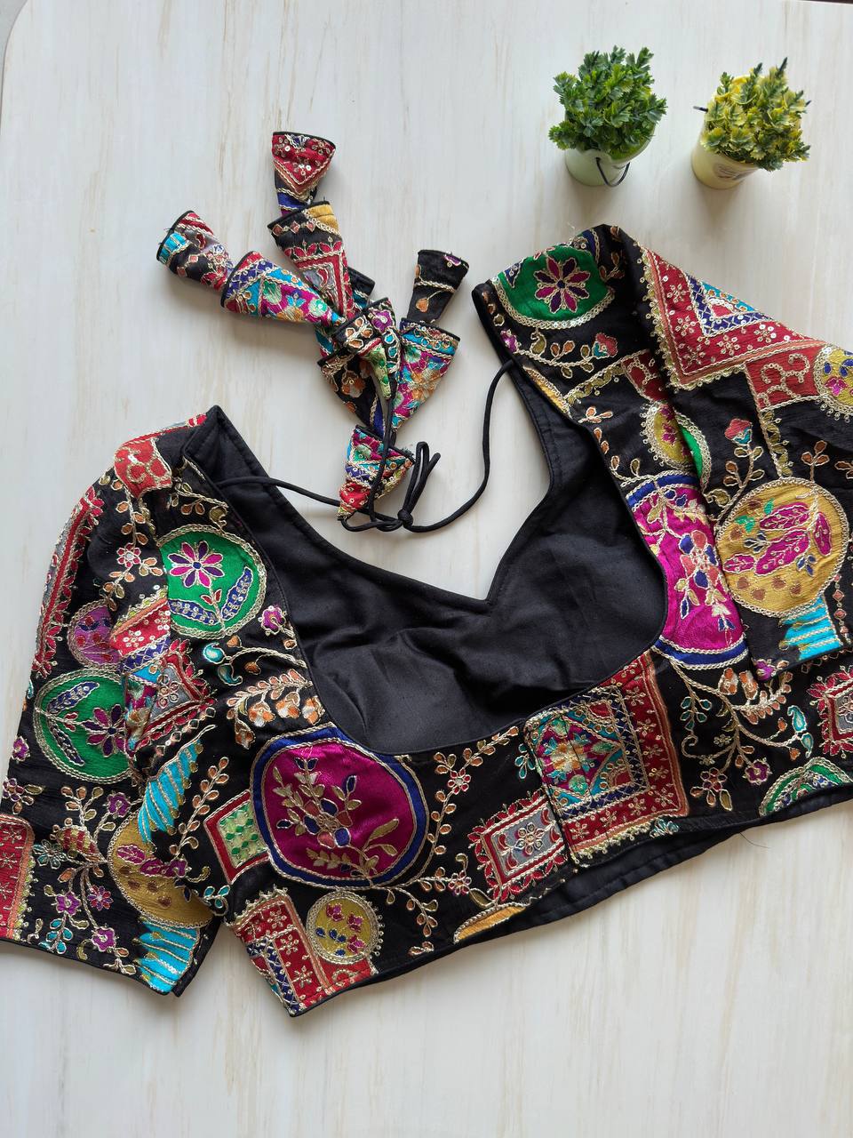 Exclusive Wedding Blouse | Heavy Chinon Print Pure Crepe Designer Readymade Blouse with Fancy Back Jhumka | Partywear & Bridal Blouse