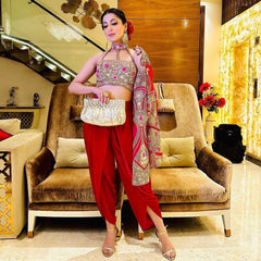 Designer Satin Silk Koti Set with Fancy Sleeve, Real Mirror Work, Choli & Patiala | Embroidery Ethnic Wear