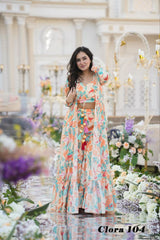 3-piece Koti Style Indo-Western Suit of Printed Crop Top