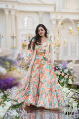 3-piece Koti Style Indo-Western Suit of Printed Crop Top