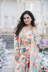 3-piece Koti Style Indo-Western Suit of Printed Crop Top