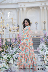3-piece Koti Style Indo-Western Suit of Printed Crop Top