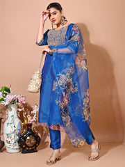 Taffeta Silk Kurti Set with Embroidery & Organza Dupatta