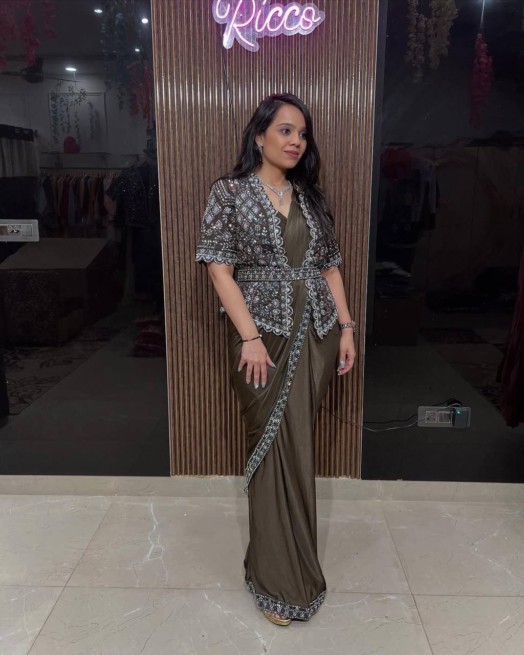 READY TO WEAR STAR GEORGETTE SEQUENCE WORK SAREE