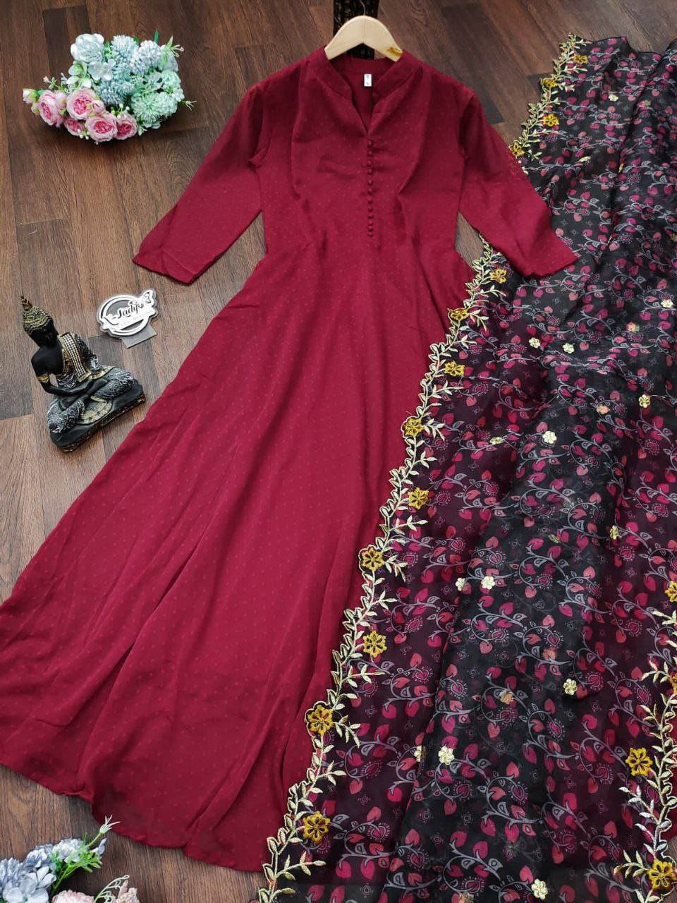 Maxi Dress with  Embroidery Dupatta