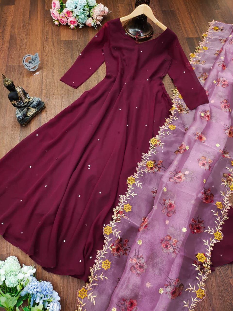Maxi Dress with  Embroidery Dupatta
