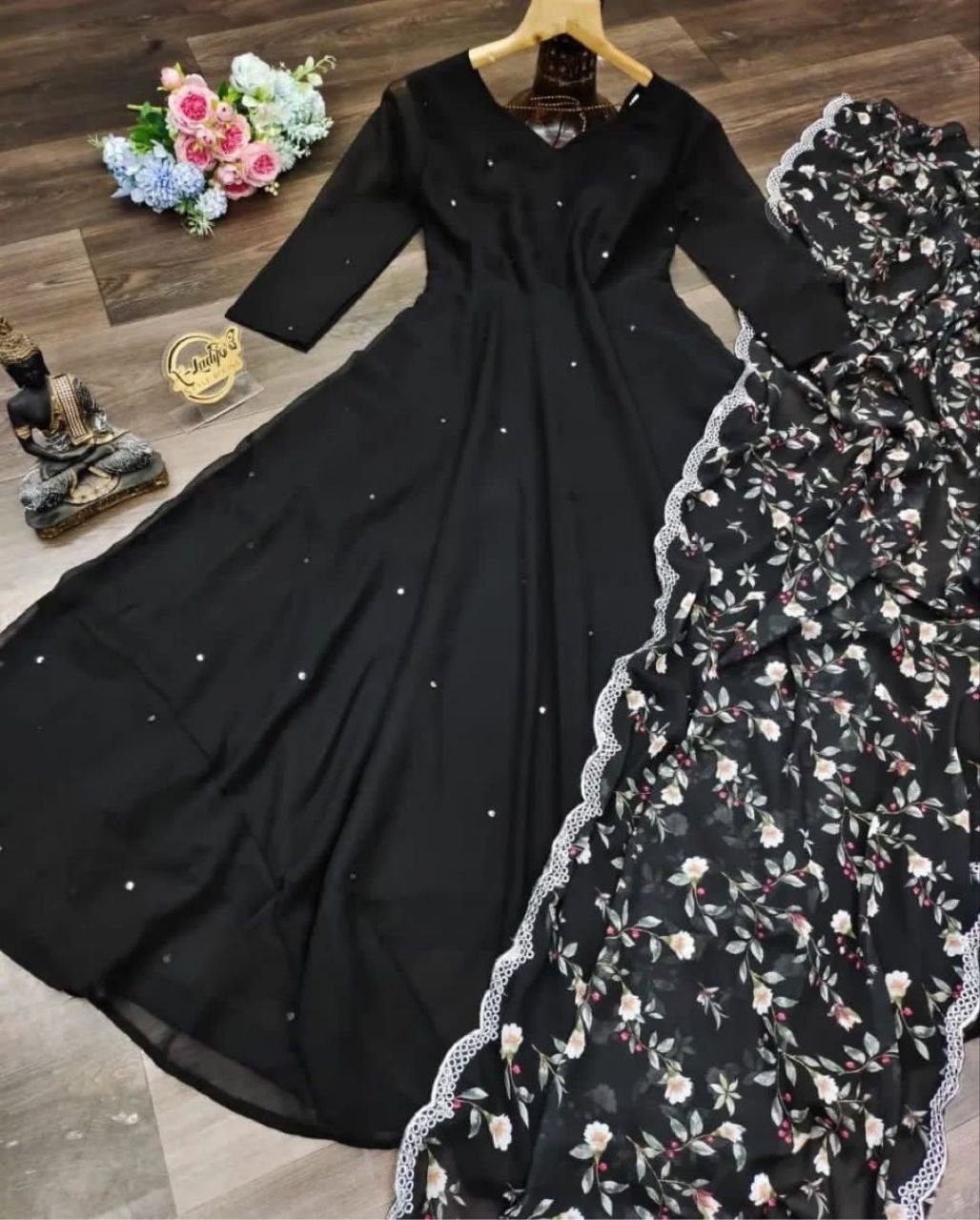 Maxi Dress with  Embroidery Dupatta