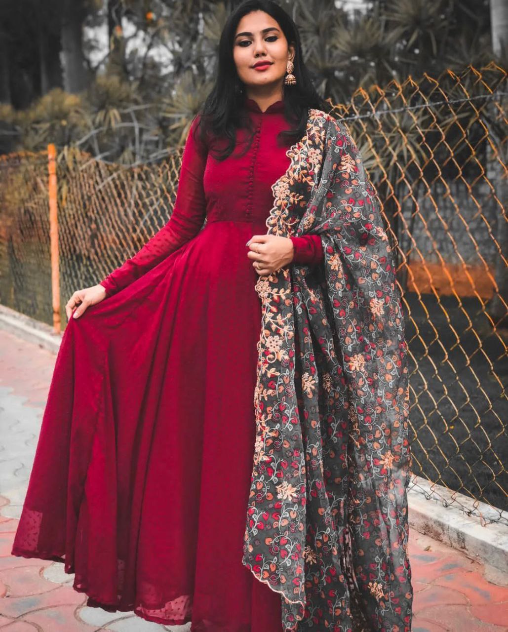 Maxi Dress with  Embroidery Dupatta