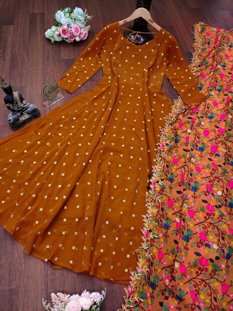 Maxi Dress with  Embroidery Dupatta