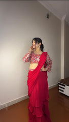 Georgette Ruffle Ready To Wear Saree