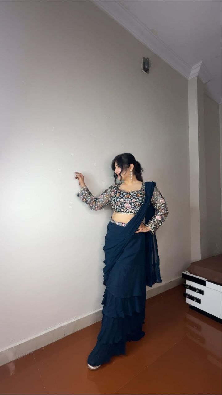 Georgette Ruffle Ready To Wear Saree