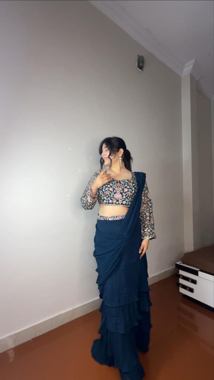 Georgette Ruffle Ready To Wear Saree