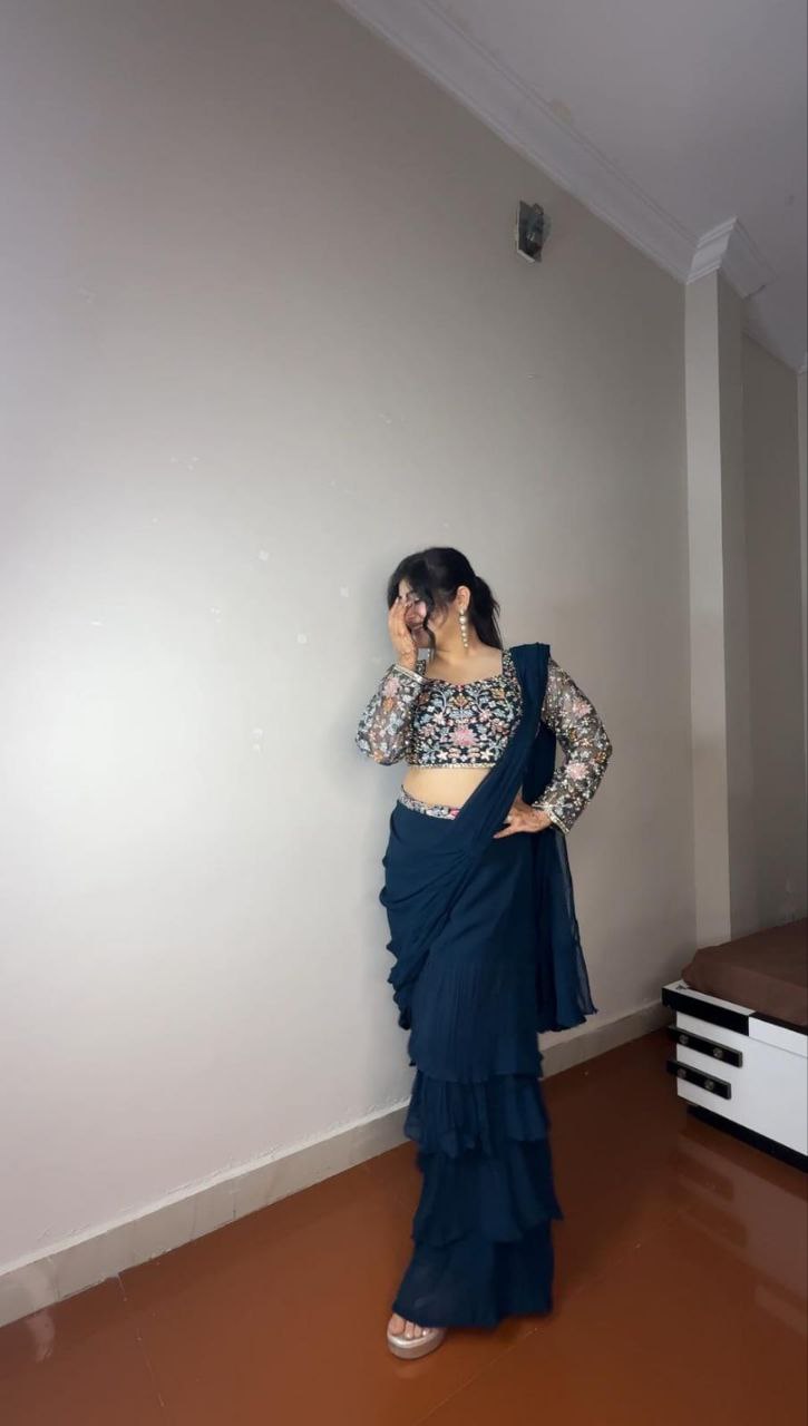 Georgette Ruffle Ready To Wear Saree