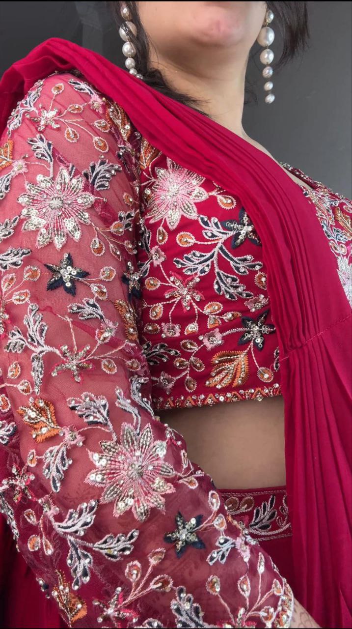 Georgette Ruffle Ready To Wear Saree