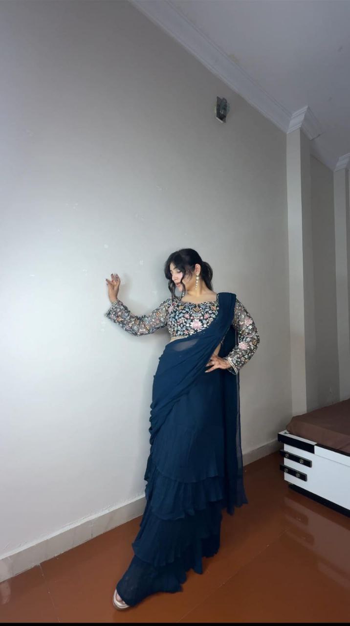 Georgette Ruffle Ready To Wear Saree