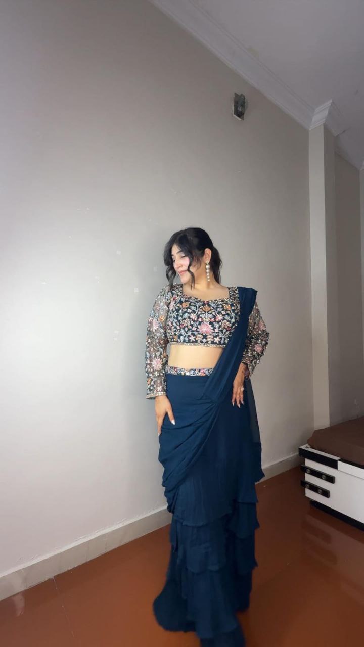 Georgette Ruffle Ready To Wear Saree