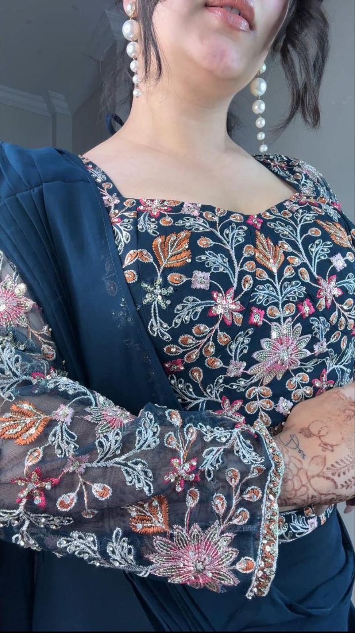 Georgette Ruffle Ready To Wear Saree