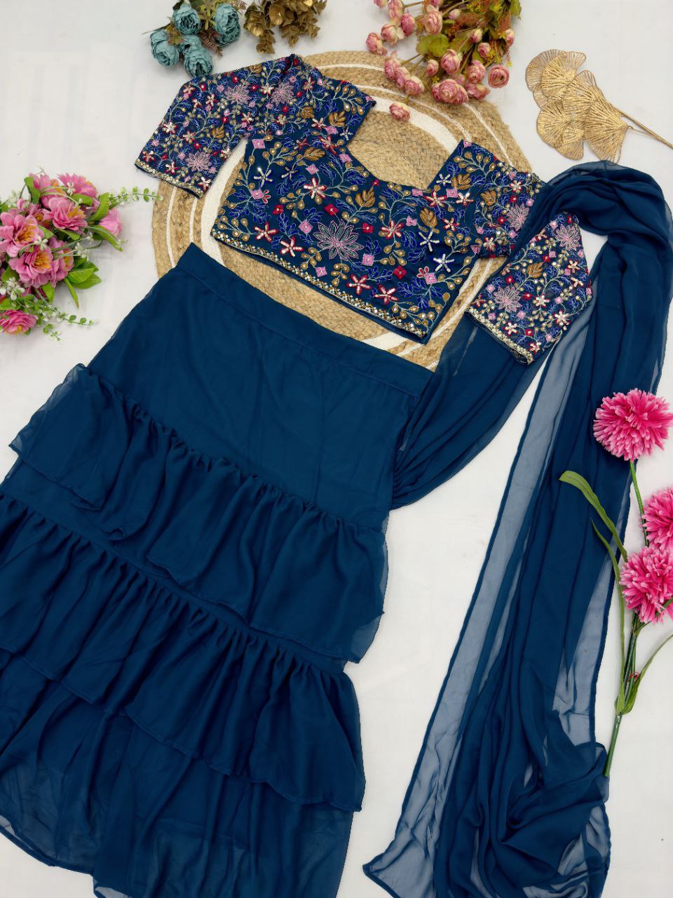 Georgette Ruffle Ready To Wear Saree