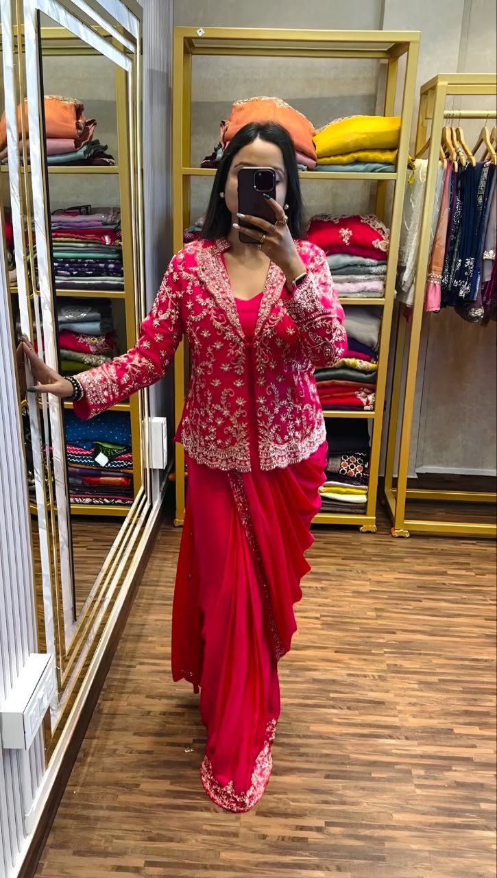 Chinnon Silk Jacket Drape Ready To Wear Saree