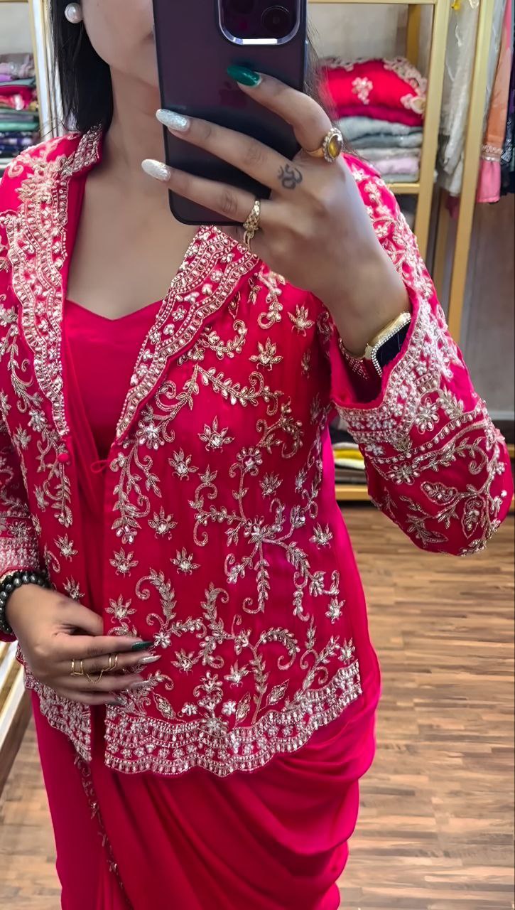 Chinnon Silk Jacket Drape Ready To Wear Saree