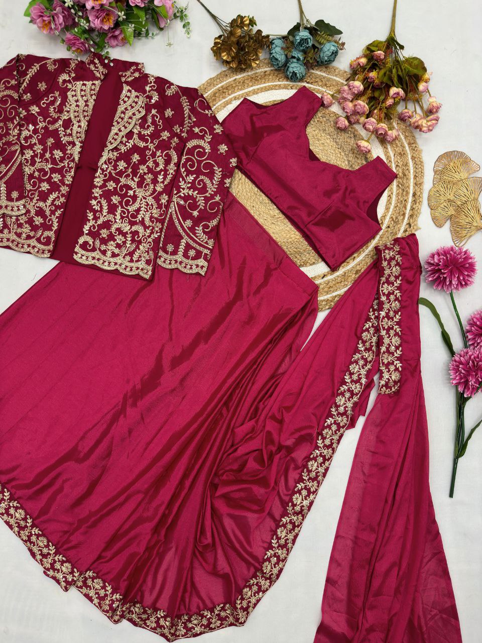 Chinnon Silk Jacket Drape Ready To Wear Saree