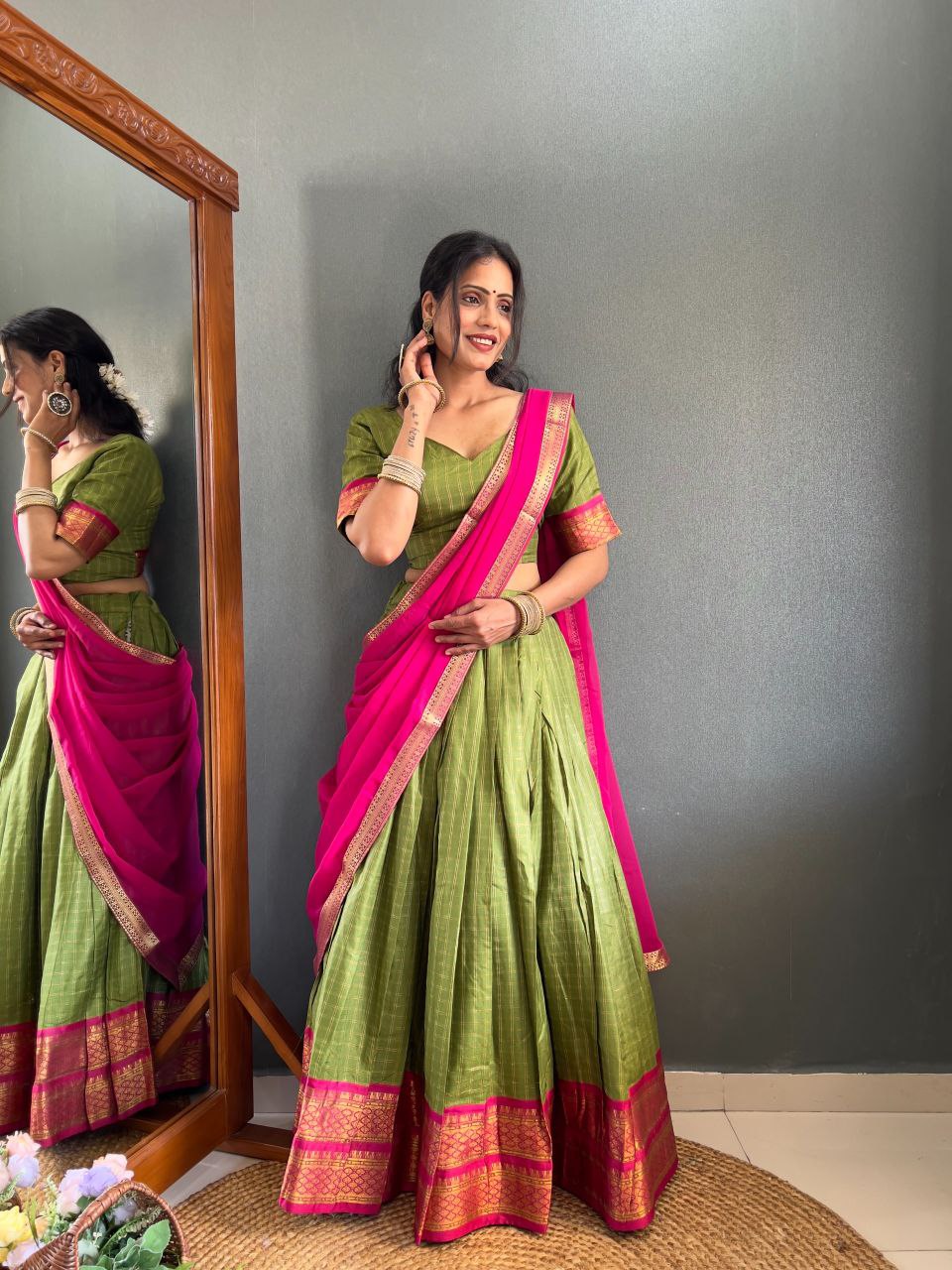 Paithani artistry on Cotton Silk Lehenga