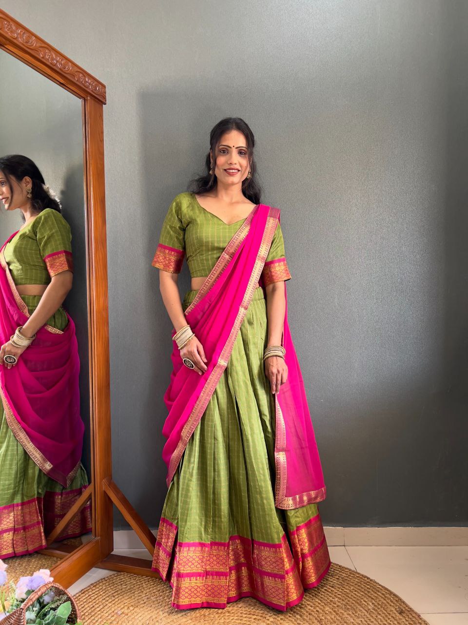 Paithani artistry on Cotton Silk Lehenga