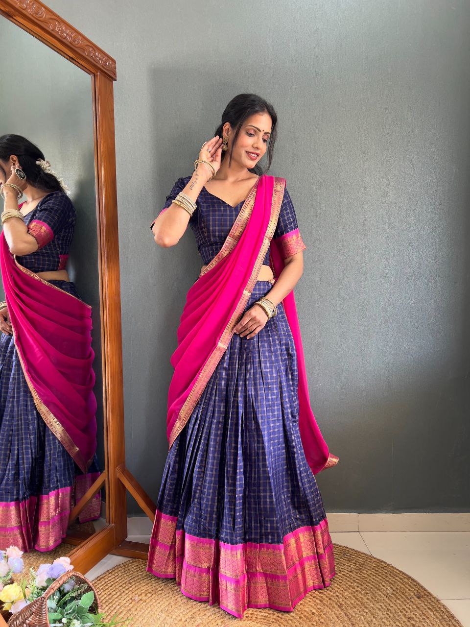 Paithani artistry on Cotton Silk Lehenga