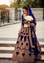 Velvet Semi-stitched Lehenga Choli