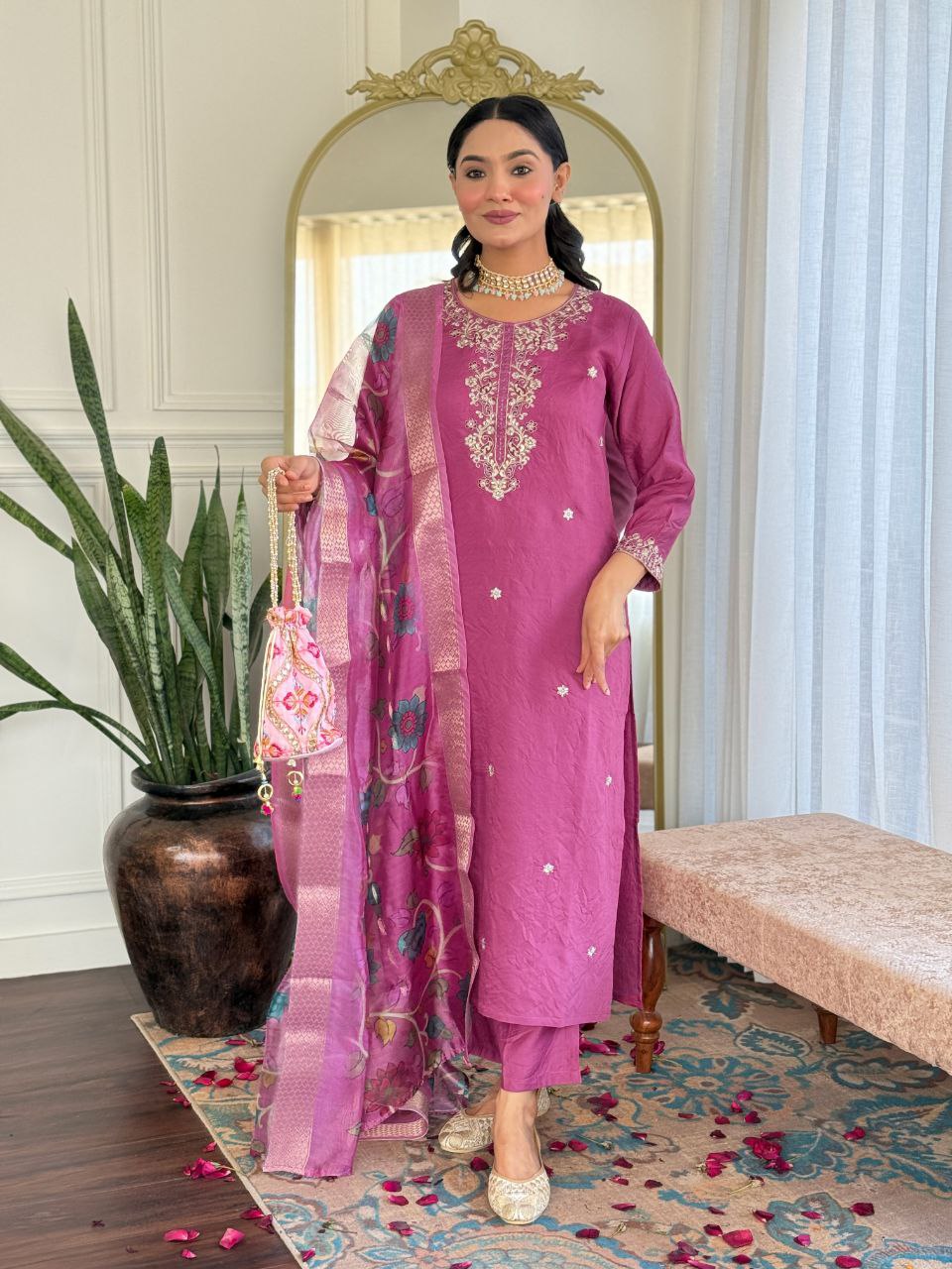 PURE VISCOSE CHANDERI WITH SEQUENCE CODING EMBROIDERY WORK