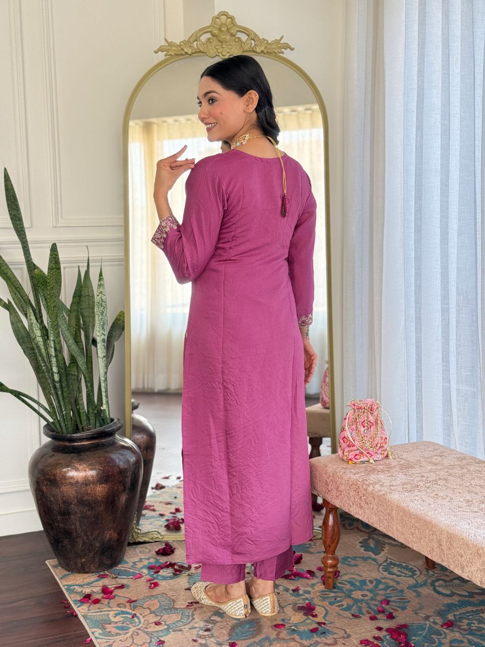 PURE VISCOSE CHANDERI WITH SEQUENCE CODING EMBROIDERY WORK
