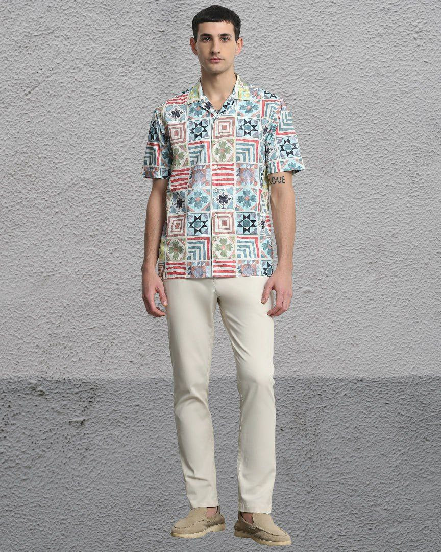 Men’s Fancy Printed Cuban Collar Shirt for Men | Stylish Casual Cotton Blend Short Sleeve Shirt Malaysia | Summer Beachwear Trendy Outfit